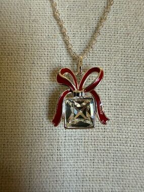 Red Bow Pendant Necklace with Clear Crystal Accent